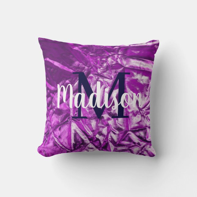 Purple Luxurious Custom Monogram Personalized  Throw Pillow (Front)