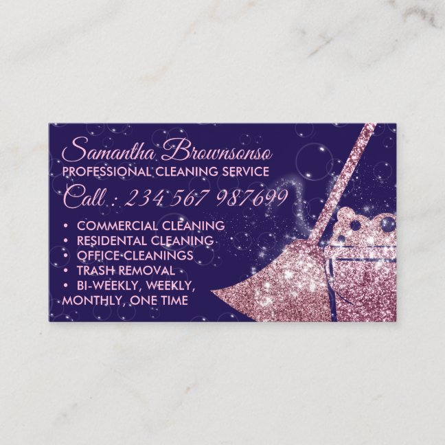 Purple Luxury Cleaning Service Maid Janitorial Business Card