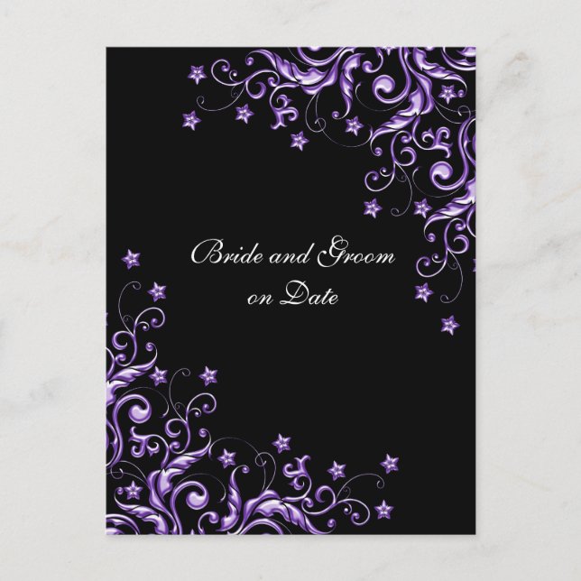 Purple Luxury Floral Swirls Save the date card (Front)