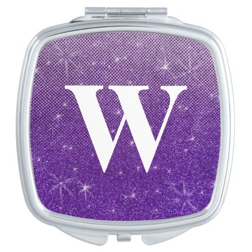 Purple Luxury Ombre Sparkles Glitter Monogram Compact Mirror