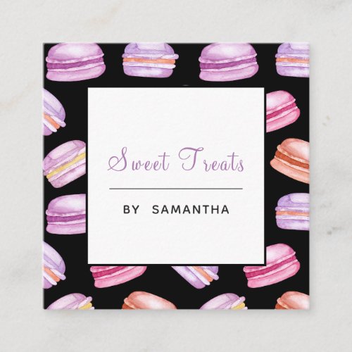 Purple Macarons Pattern Sweet Treats Dessert Baker Square Business Card