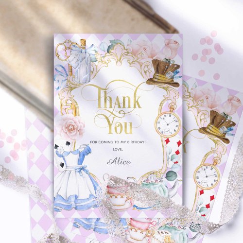 Purple Mad hatter tea party Alice Wonderland  Thank You Card