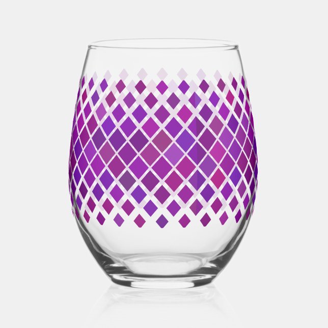 Purple Magenta Diamonds Design  Stemless Wine Glass (Front)