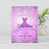 Purple Magenta Dress Silver Quinceanera Birthday Invitation (Standing Front)