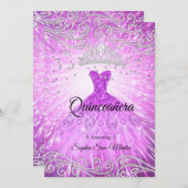 Purple Magenta Dress Silver Quinceanera Birthday Invitation (Front/Back)
