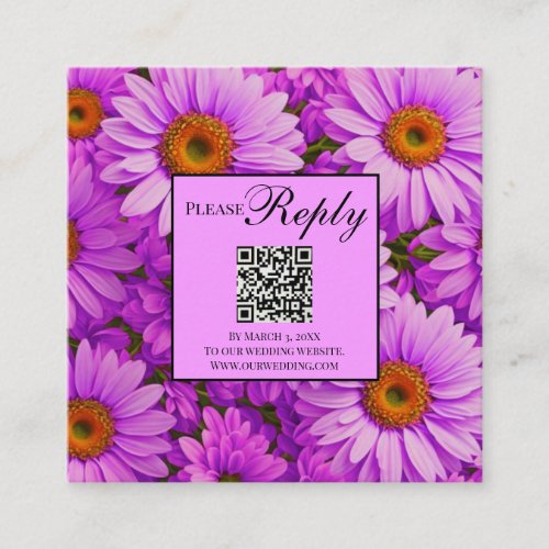 Purple magenta floral pink daisies QR code Enclosure Card