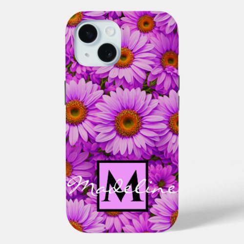 Purple magenta floral sunflower dark pink daisies  iPhone 15 case