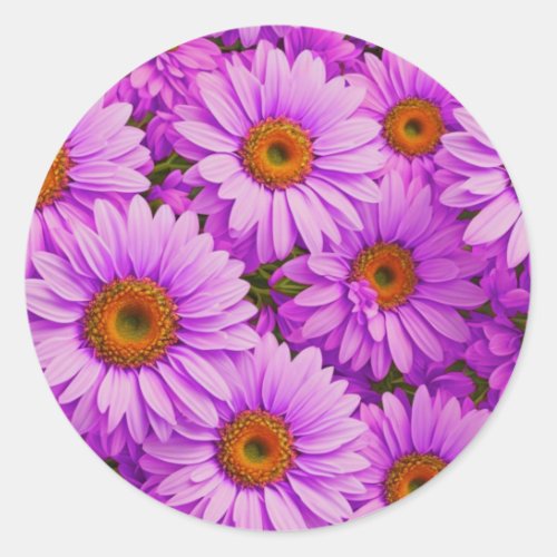 Purple magenta floral sunflower dark pink daisies  classic round sticker