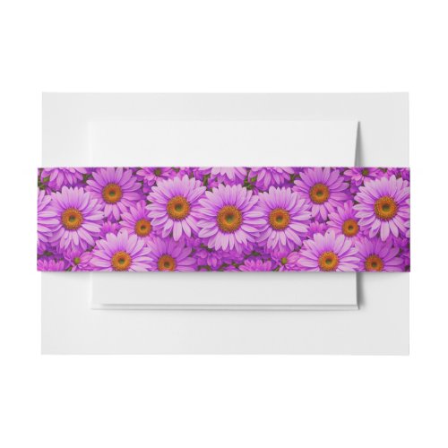 Purple magenta floral sunflower dark pink daisies  invitation belly band