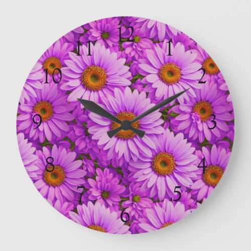 Purple magenta floral sunflower dark pink daisies  large clock