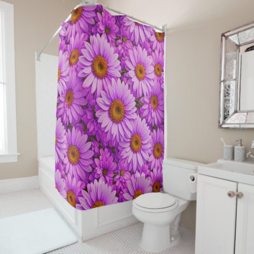 Purple magenta floral sunflower dark pink daisies  shower curtain