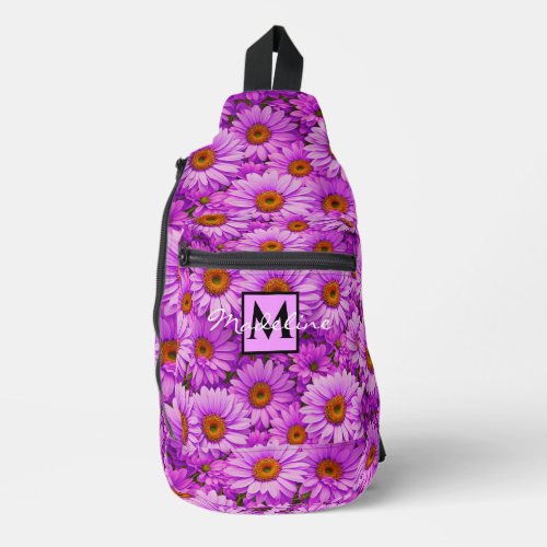 Purple magenta floral sunflower dark pink daisies  sling bag