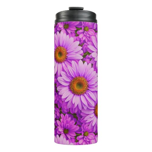 Purple magenta floral sunflower dark pink daisies  thermal tumbler