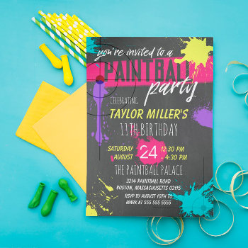 Purple & Magenta Paint Splash Paintball Party Invitation by Paperpaperpaper at Zazzle