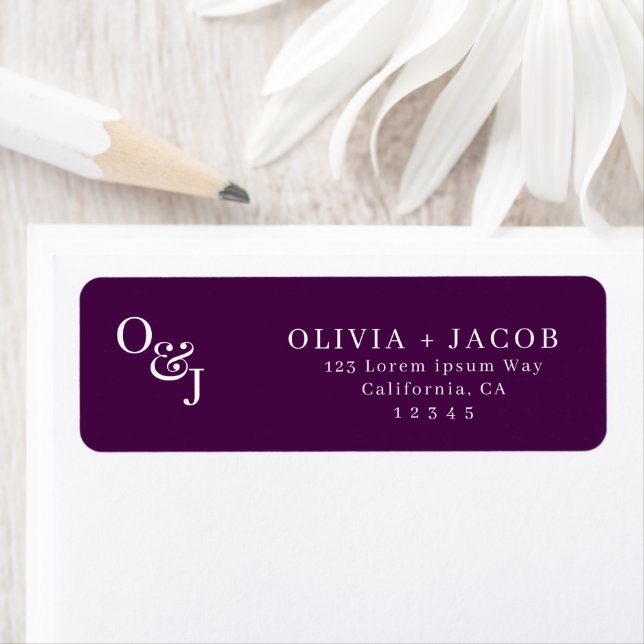 Purple magenta stylish script Monogram Wedding Label (Insitu)