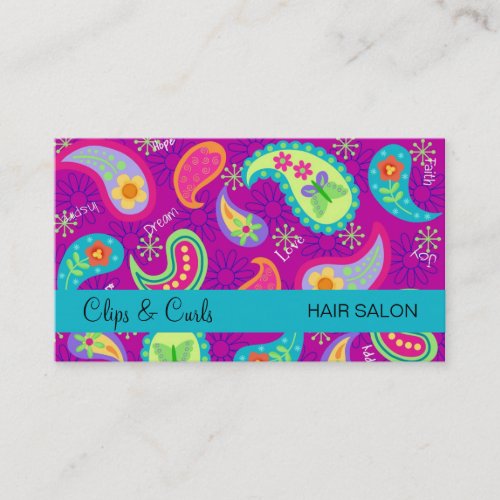 Purple Magenta Turquoise Blue Modern Paisley Business Card