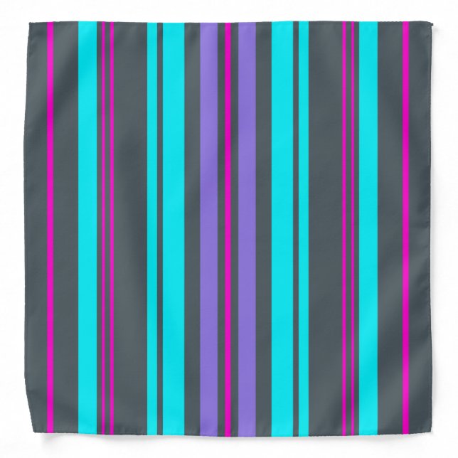 Purple Magenta Turquoise Grey Stripes Bandana (Front)