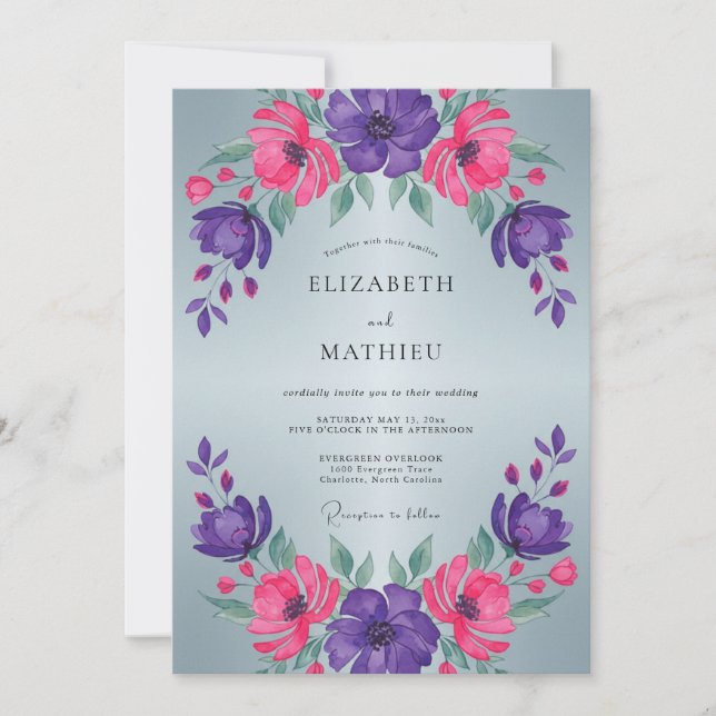 Purple Magenta Vivid Winter Wedding Invitation (Front)