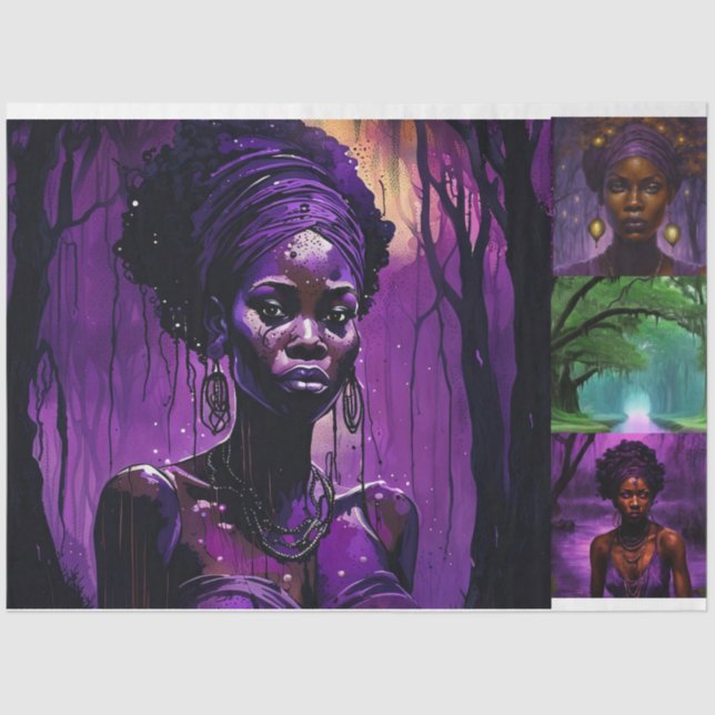 Purple Magic African American Voodoo Decoupage  Tissue Paper (Front)