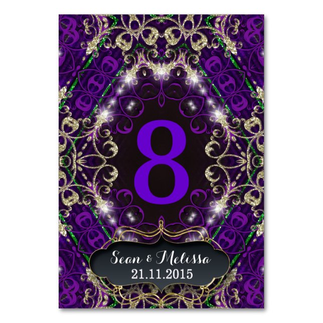 Purple Magic Gold Sparkle Table Number Card (Front)