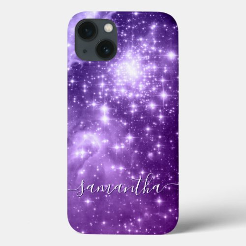 Purple Magic Ombre Sparkly Stars Celestial Photo iPhone 13 Case