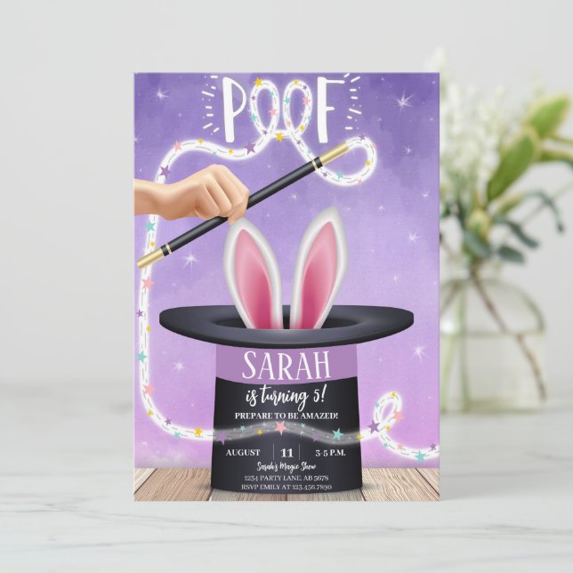Purple Magic Show Birthday Invitation (Standing Front)