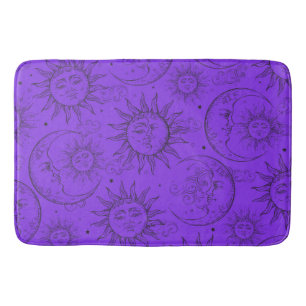 Purple Magic Vintage Celestial Sun Moon Stars Bath Mat