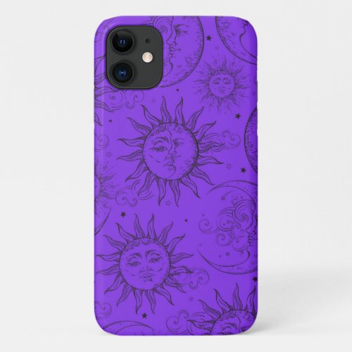 Purple Magic Vintage Celestial Sun Moon Stars iPhone 11 Case