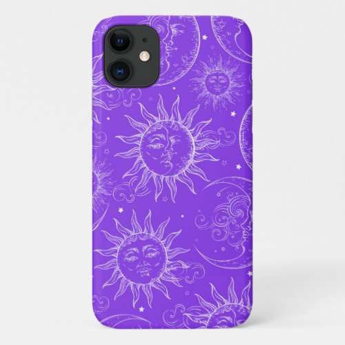 Purple Magic Vintage Celestial Sun Moon Stars iPhone 11 Case