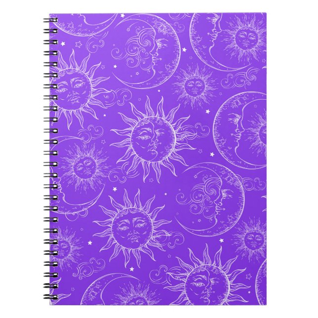 Purple Magic Vintage Celestial Sun Moon Stars Notebook (Front)