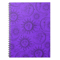 Purple Magic Vintage Celestial Sun Moon Stars Notebook