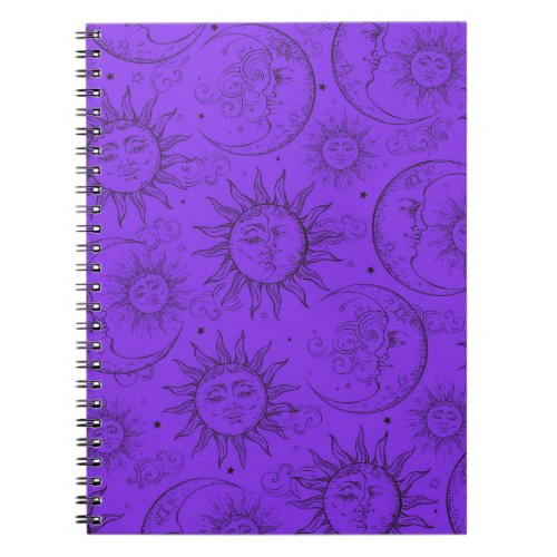 Purple Magic Vintage Celestial Sun Moon Stars Notebook