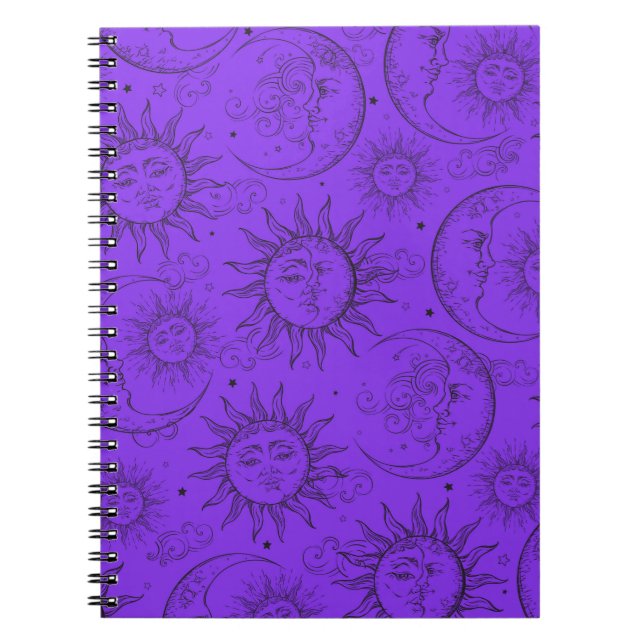 Purple Magic Vintage Celestial Sun Moon Stars Notebook (Front)