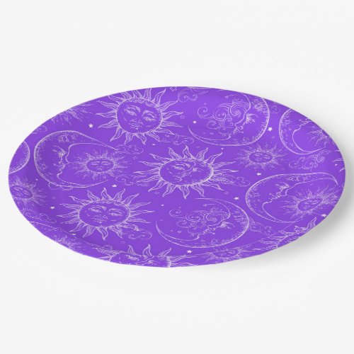 Purple Magic Vintage Celestial Sun Moon Stars Paper Plates