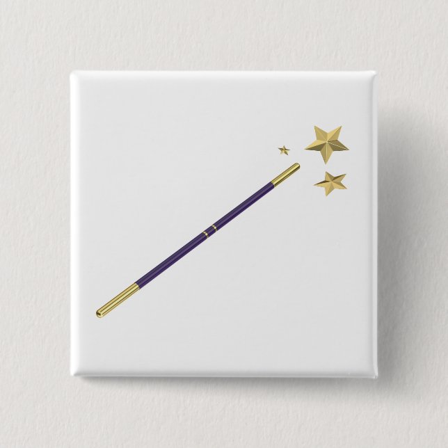 Purple magic wand with three golden stars  button (Front)