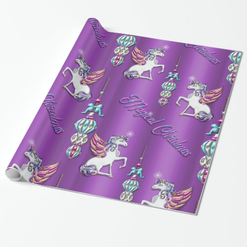 Purple Magical Christmas Unicorns Wrapping Paper