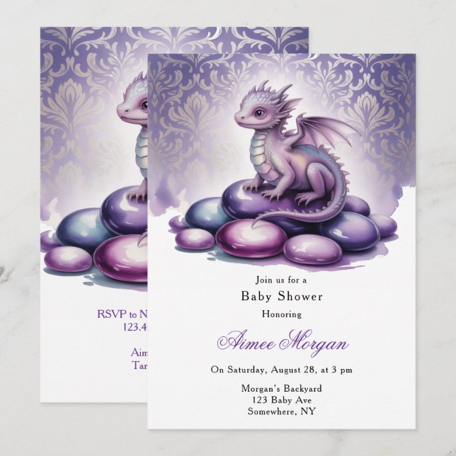 Purple Magical Dragon Baby Shower Invitation (Front/Back)