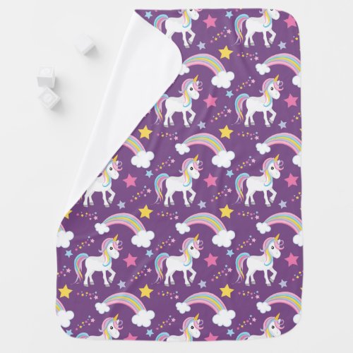 Purple Magical Rainbow Unicorn Baby Receiving Blanket
