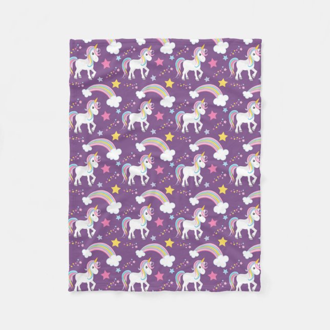 Purple Magical Rainbow Unicorn Fleece Blanket (Front)