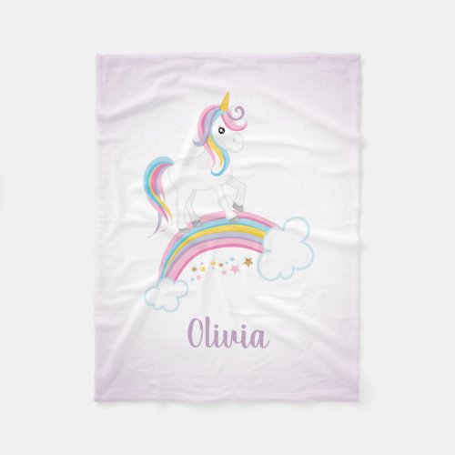 Purple Magical Rainbow Unicorn Personalized Fleece Blanket