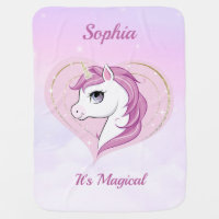 Purple Magical Unicorn Girl Personalized Custom Baby Blanket