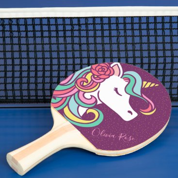 Purple Magical Unicorn Gold Glitter Personalized Ping Pong Paddle