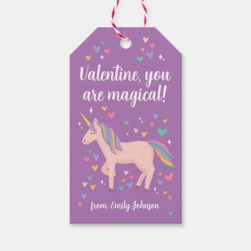 Purple Magical Unicorn Kids Classroom Valentine Gift Tags
