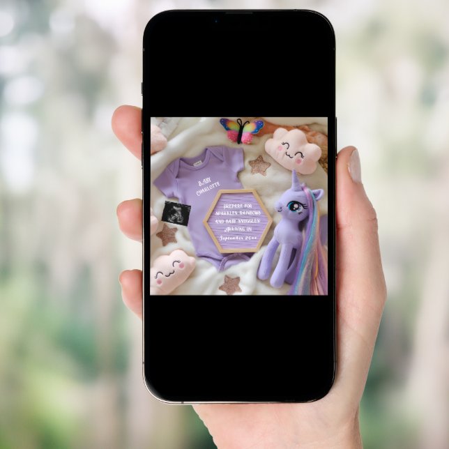 Purple Magical Unicorn Pregnancy Announcement (Front Digital)