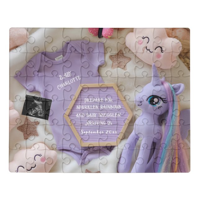 Purple Magical Unicorn Pregnancy Announcement Jigsaw Puzzle (Puzzle Horizontal)