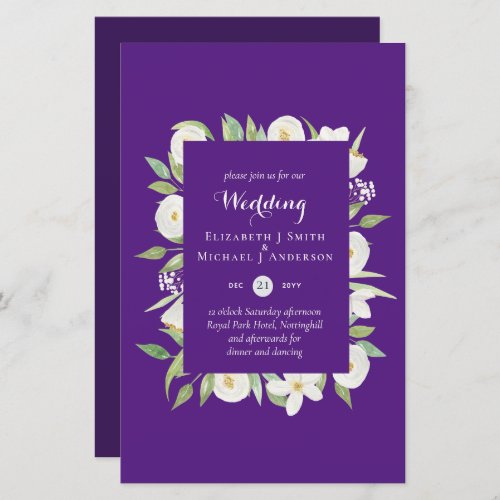 Purple Magnolia Floral Budget Wedding Invites A9