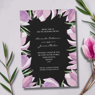 Purple Magnolia Floral Watercolor Wedding Invitation