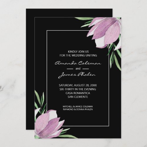 Purple Magnolia Floral Watercolor Wedding Invite