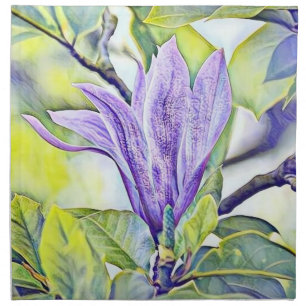 Purple magnolia flower watercolor green backgound cloth napkin