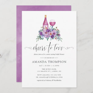Purple Magnolia & Roses Wine Tasting Bridal Shower Invitation